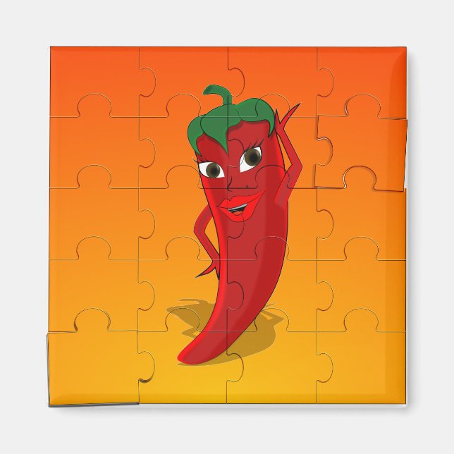 Red Pepper Diva Jigszle Puzzle Magnet (Framsidan)