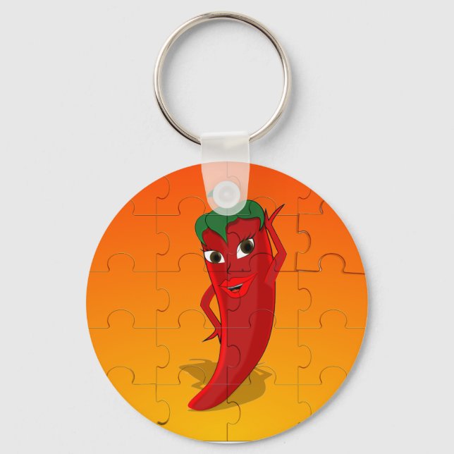 Red Pepper Diva Jigszle Puzzle Nyckelring (Framsida)