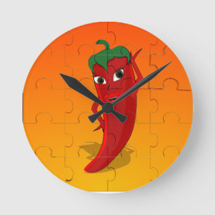 Red Pepper Diva Jigszle Puzzle Rund Klocka