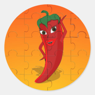 Red Pepper Diva Jigszle Puzzle Runt Klistermärke