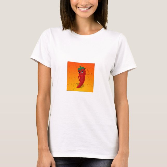 Red Pepper Diva Jigszle Puzzle Tee Shirt (Framsida)