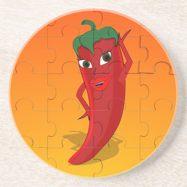 Red Pepper Diva Jigszle Puzzle Underlägg Sandsten (Framsidan)