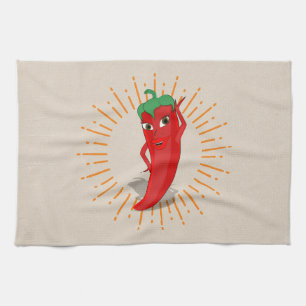 Red Pepper Diva med Vintage Sunburst Teckning Kökshandduk