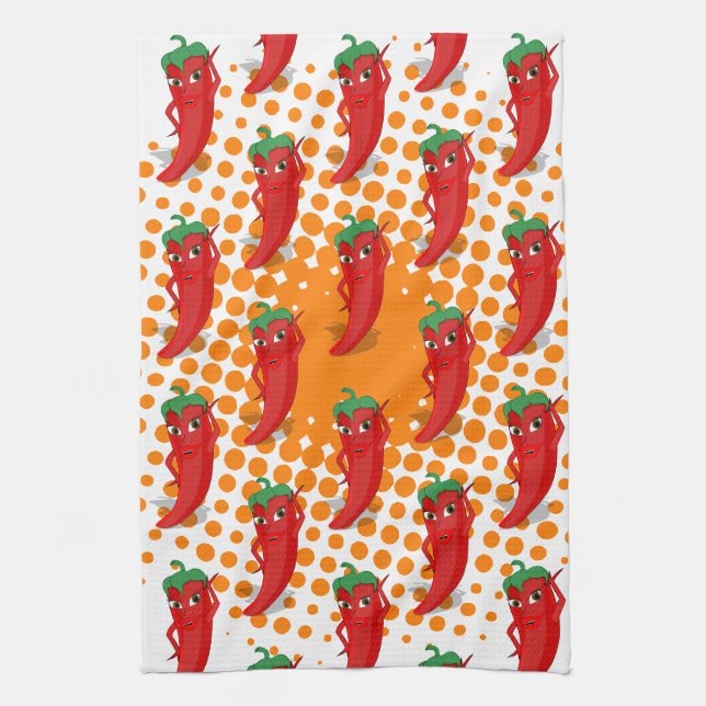 Red Pepper Diva Tecknad Mönster Kitchen Towel Kökshandduk (Vertikal)