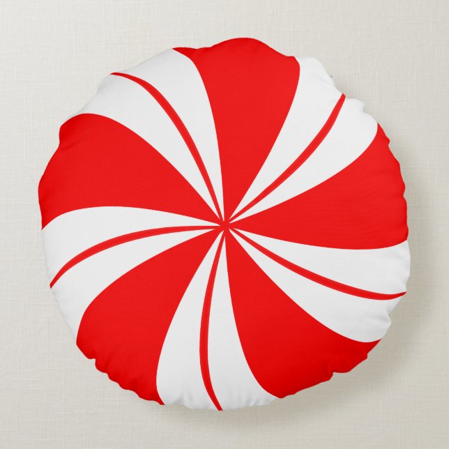 Red Peppermint Candy Julpillow Rund Kudde (Baksidan)