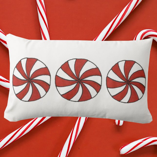Red Peppermint Mint Candy God Helgdag Lumbarkudde (Christmas peppermints pillow)