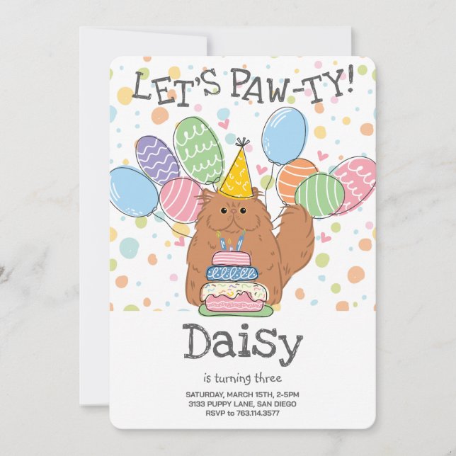 Red Persian Cat Långhårig Födelsedagsfest Inbjudningar (Framsida)