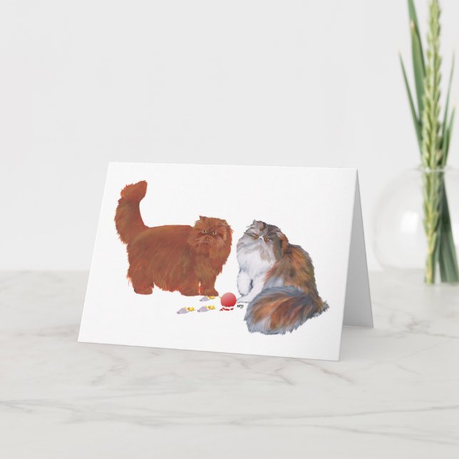 Red Persian och Calico Persian w/Ornament Helgkort (Framsida)