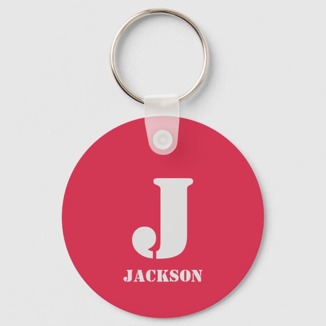 Red Personal Monogram Keychain Nyckelring (Framsida)