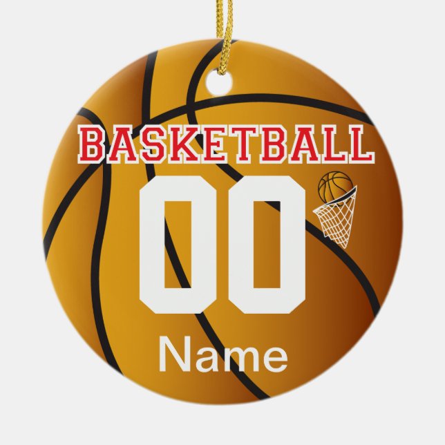 Red Personalize Basketball Number Ornament (Framsidan)