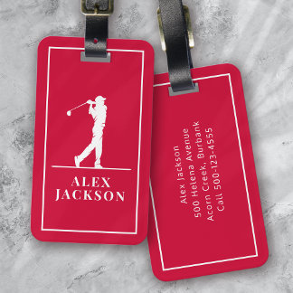 Red Personlig Monogram Golfer Bagagebricka