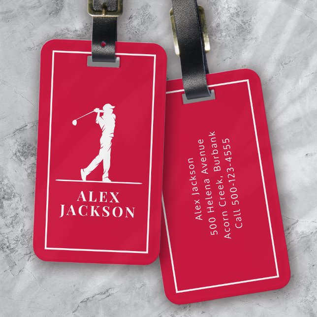 Red Personlig Monogram Golfer Bagagebricka (Skapare uppladdad)