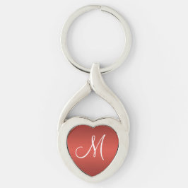 Red Personlig Monogram Twisted Heart Silverfärgad Nyckelring