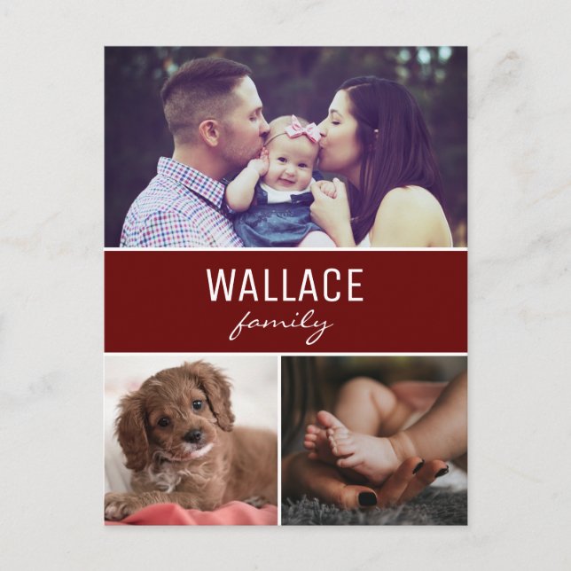 Red Personlig Photo Collage jul Vykort (Framsida)