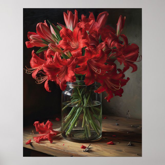 Red Peruvian Lily Flowers Art Print Poster (Framsidan)