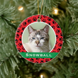 Red Pet Tass avtryck Personlig Cat Namn Photo Julgransprydnad Keramik