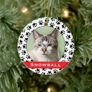 Red Pet Tass avtryck Personlig Cat Namn Photo Julgransprydnad Keramik