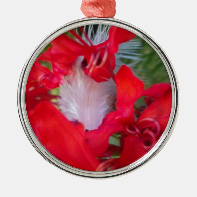 Red Petal Feather Art Skriv ut Julgransprydnad Metall (Framsidan)