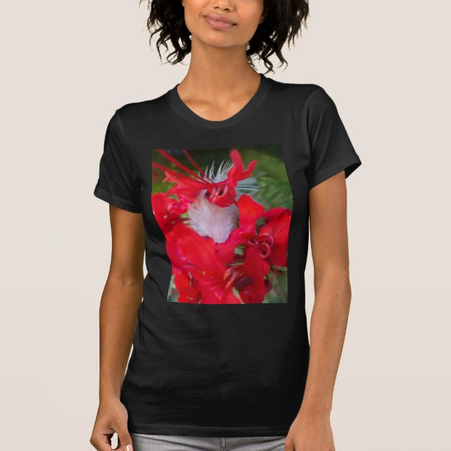 Red Petal Feather Art Skriv ut T-shirt (Framsida)