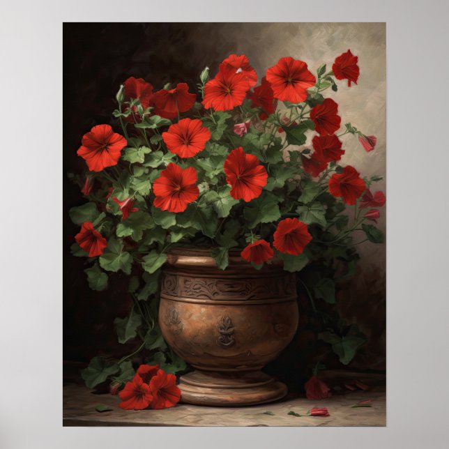 Red Petunia Flowers Art Print Poster (Framsidan)