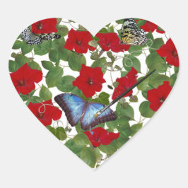 Red Petunia Heart med färgpensel Hjärtformat Klistermärke
