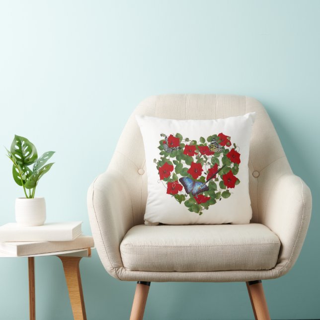 Red Petunia Heart med fjärilar Kudde (Stol)