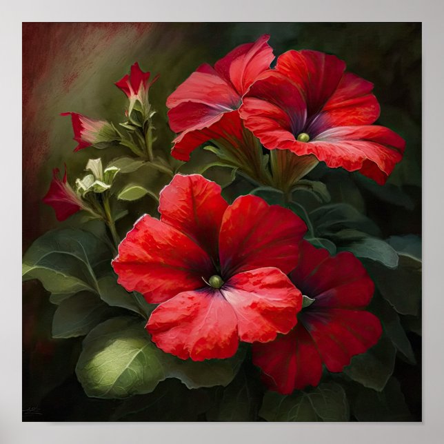 Red Petunias Flower Art Print Poster (Framsidan)