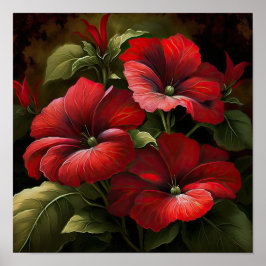 Red Petunias Flower Art Print Poster