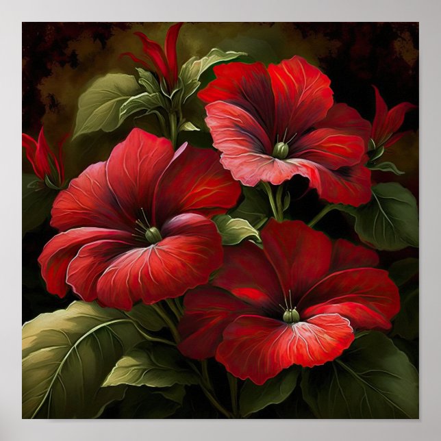 Red Petunias Flower Art Print Poster (Framsidan)