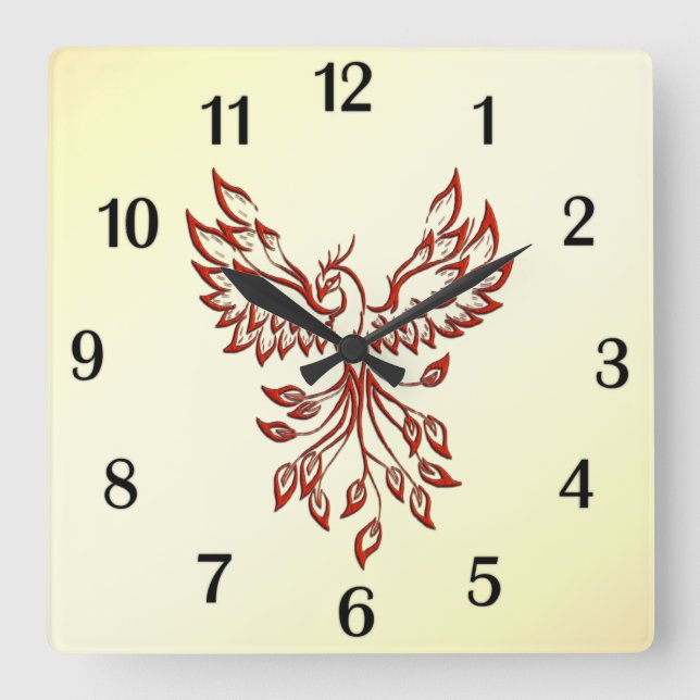 Red Phoenix Rises Fyrkantig Klocka (Framsida)