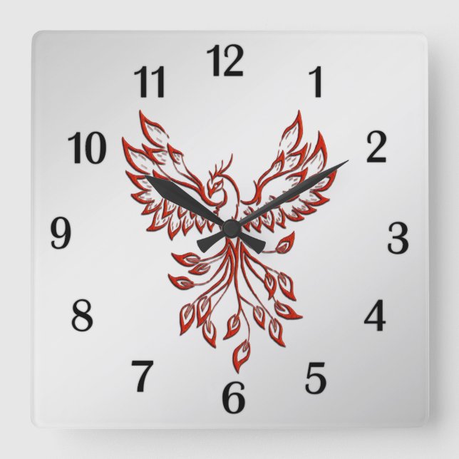 Red Phoenix Rises Silver Fyrkantig Klocka (Framsida)