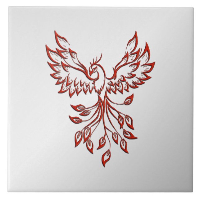 Red Phoenix Rises Silver Kakelplatta (Framsidan)