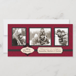 Red Photo Card för julbrocade Julkort