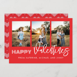 Red Photo Collage Family Card för Lycklig-Valentin Julkort