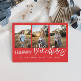 Red Photo Collage Family Card för Lycklig-Valentin Julkort