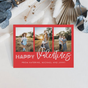 Red Photo Collage Family Card för Lycklig-Valentin Julkort