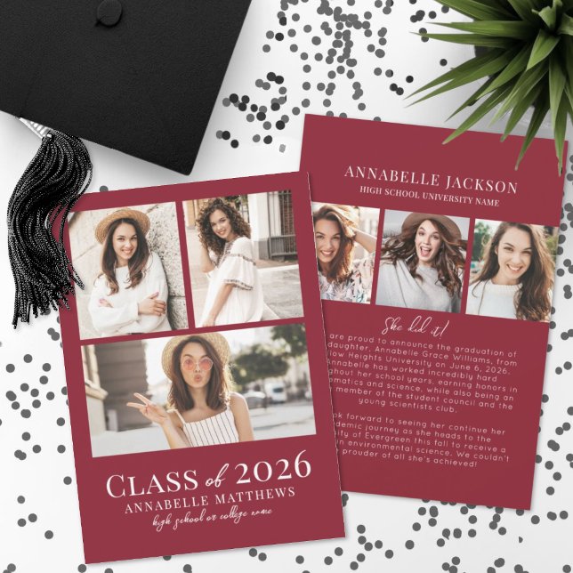 Red Photo Collage Graduation Meddelande (Red Photo Collage Graduation Announcement)