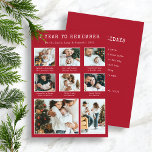 Red Photo Collage Modern Helgdag Card Julkort<br><div class="desc">Red Photo Collage Modern Helgdag Card. Höj dina hjärtliga känslor med chicen "Ett år att komma ihåg"-fotokort för personlig, helgdag. Den här snyggtens nyckelnamn, som innehåller ett typsnitt för vintage och ett blanksteg för 8 familjefotografier, är en perfekt blandning av nostalgi och stil. Vit text på röd bakgrund förstärker dess...</div>
