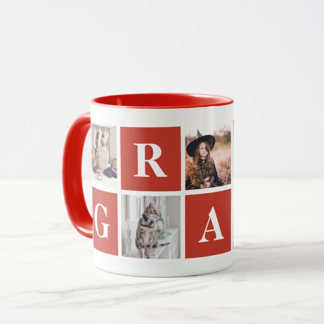 Red Photo Collage Personlig mugg för mormor (Framsida vänster)