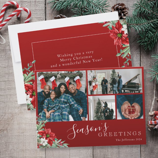 Red Photo Collage Season - Greetings-jul Julkort (Red Photo Collage Season's Greetings Christmas Holiday Card)
