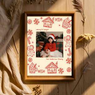 Red Photo Hand plockade Doodle Whimsical jul Poster
