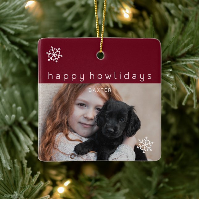 Red Photo Hund i Lycklig Howlidays Julgransprydnad Keramik (Träd)