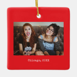 Red Photo Keepsake Christmas Julgransprydnad Keramik