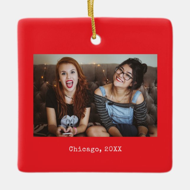 Red Photo Keepsake Christmas Julgransprydnad Keramik (Framsida)