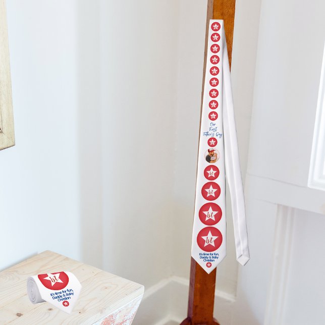 Red Photo New Pappa Mönster Modern First Fars dag Slips (Skapare uppladdad)