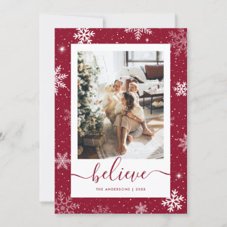 Red Photo Snowflake Tro Julkort