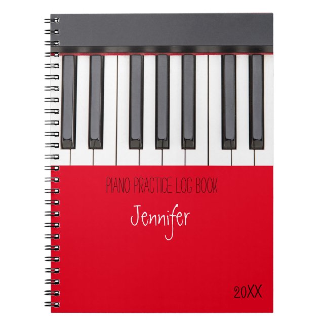 Red Piano Practice Log Bok Anteckningsbok (Framsidan)