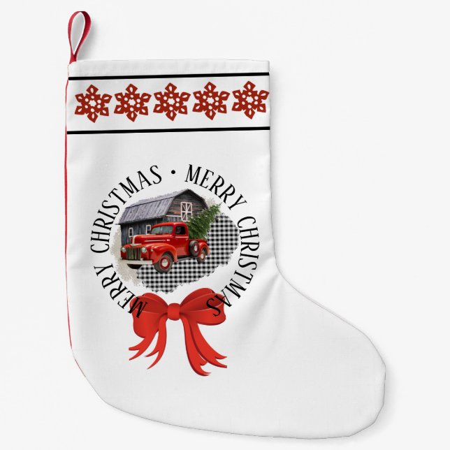 Red Pick Up Truck Christmas Stocking Liten Julstrumpa (Framsidan)