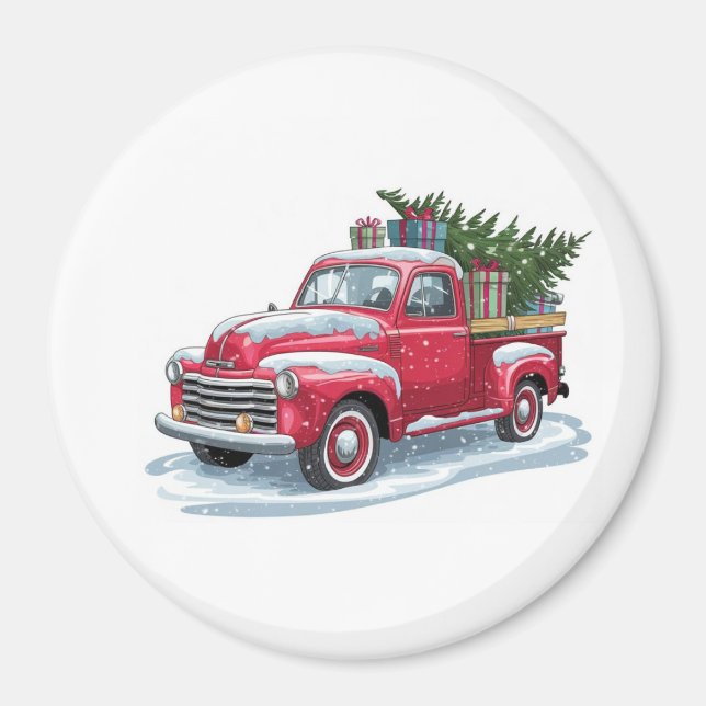 Red Pickup and Christmas Tree Magnet (Framsidan)