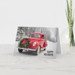 Red Pickup Lastbil med julfransar Helgkort